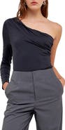 Grey Lab Asymmetric Ruched One-Shoulder Bodysuit