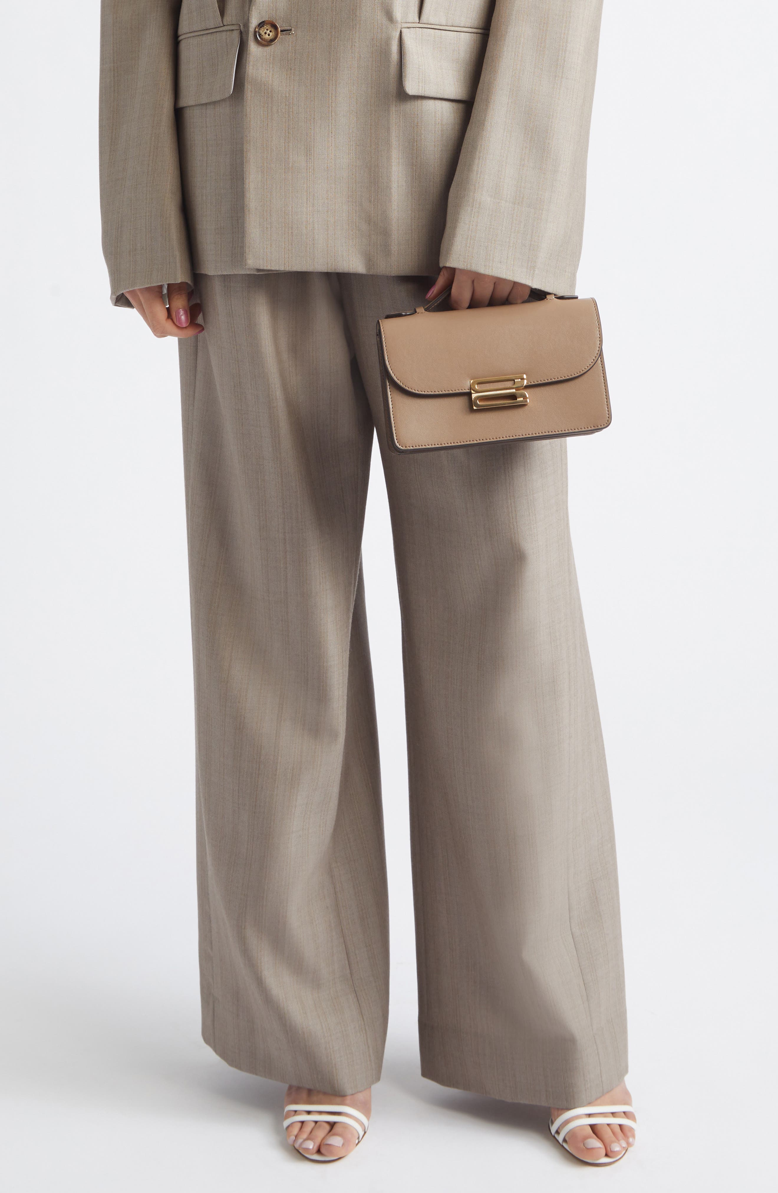 Victoria Beckham Small Dorian Leather Shoulder Bag, Alternate, color, Dove Grey