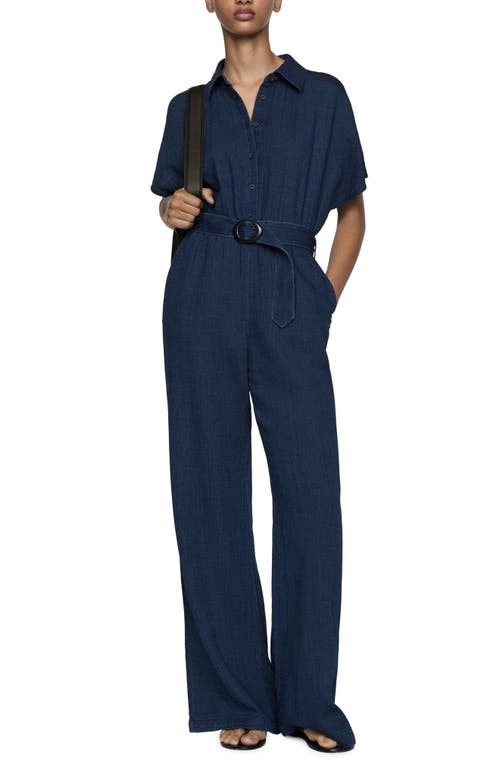 Mango Belt Long Jumpsuit Night Blue In Night Blue