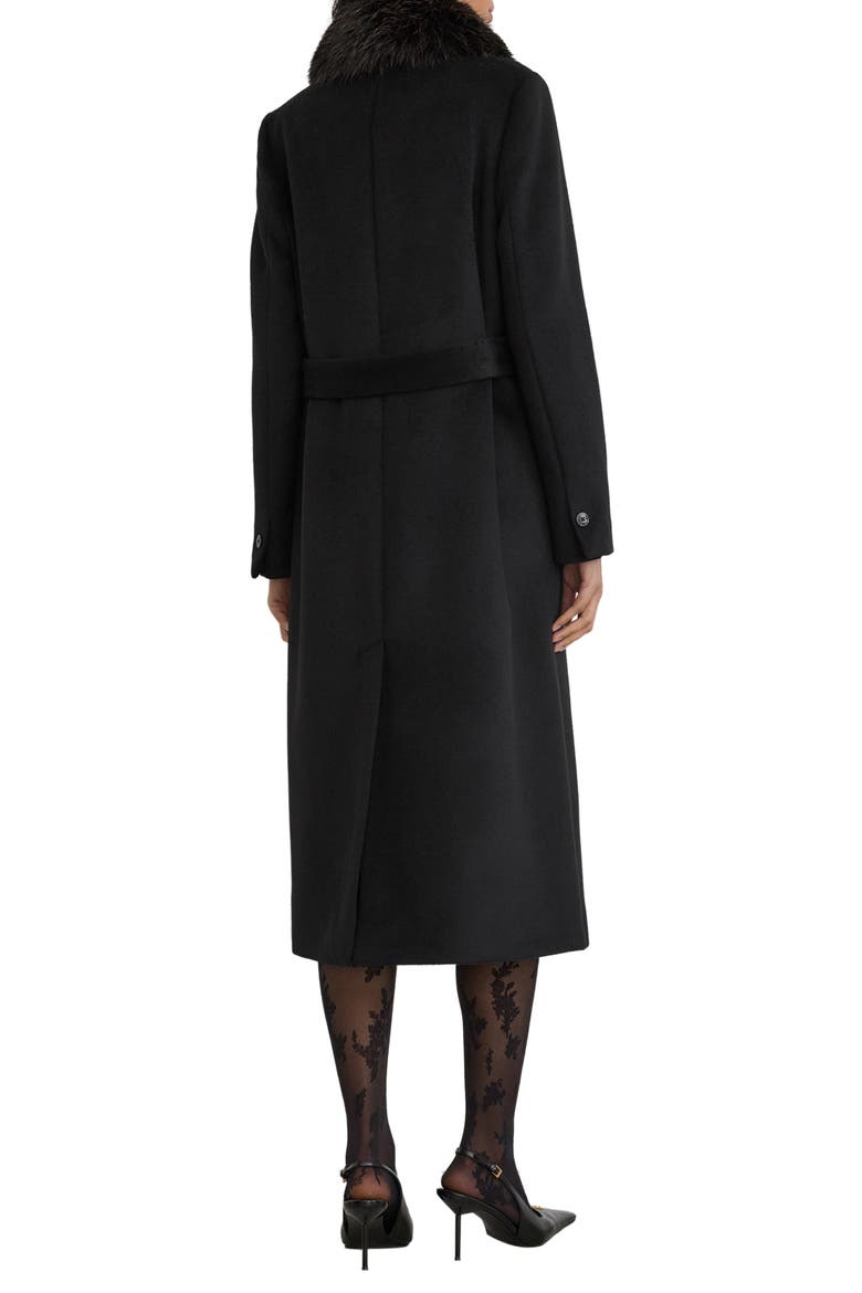 Francesca Faux Fur Collar Wool Blend Belted Coat, Alternate, color, BLACK