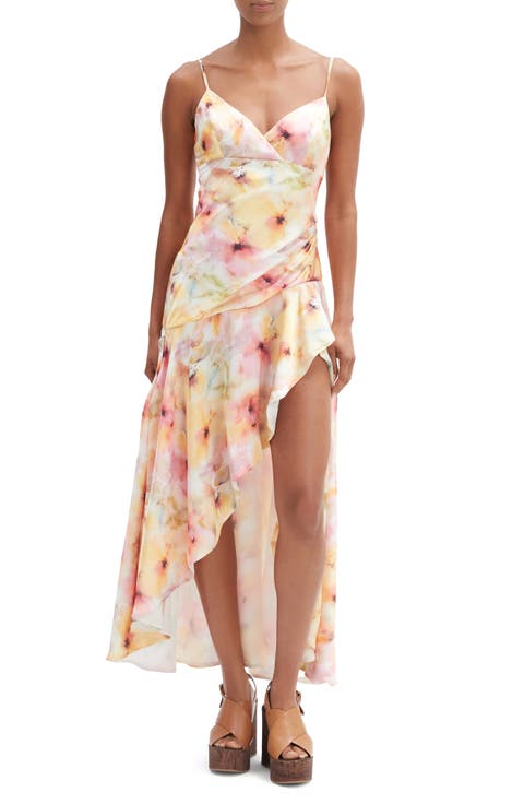 Sorella Floral High-Low Satin Dress