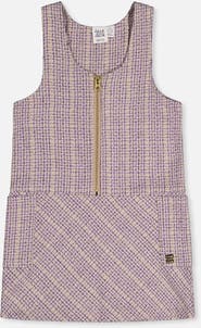 Deux par Deux Checkered Panel Zip Front Side Pocket Jumper