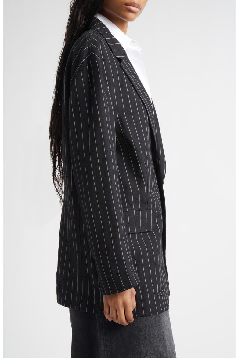 Ragged Pinstripe Oversize Linen & Virgin Wool Blazer, Alternate, color, BLACK WHITE PINSTRIPE