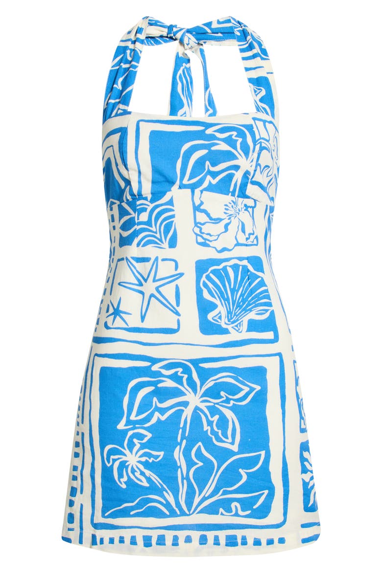 Sea Glow Cotton & Linen Halter Minidress, Alternate, color, TRUE BLUE