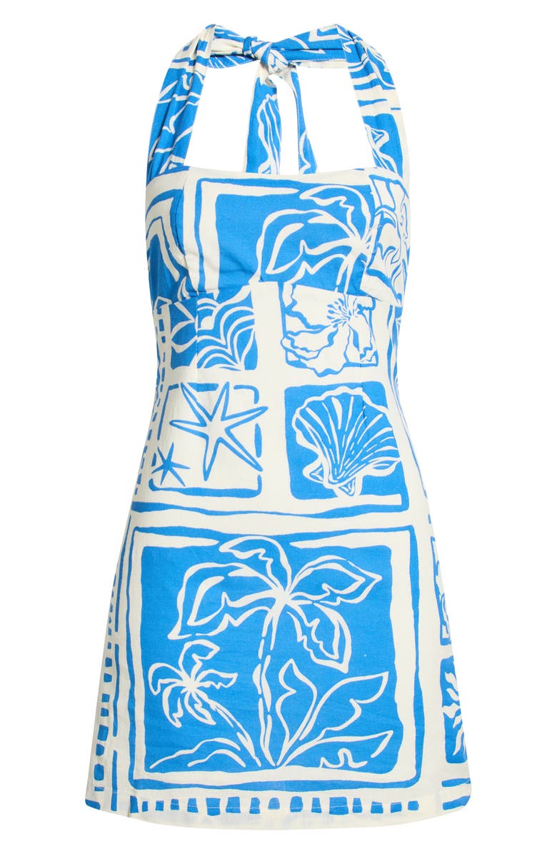 Billabong Sea Glow Cotton & Linen Halter Minidress, Alternate, color, True Blue