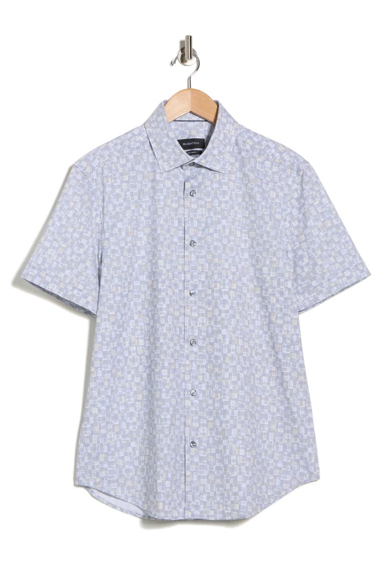 Print Short Sleeve Button-Up Shirt, Alternate, color, DESERT