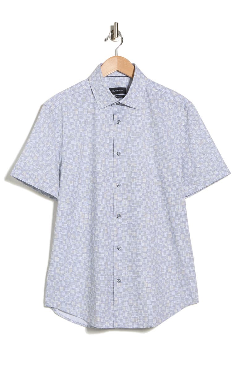 Bugatchi Print Short Sleeve Button-Up Shirt, Alternate, color, Desert