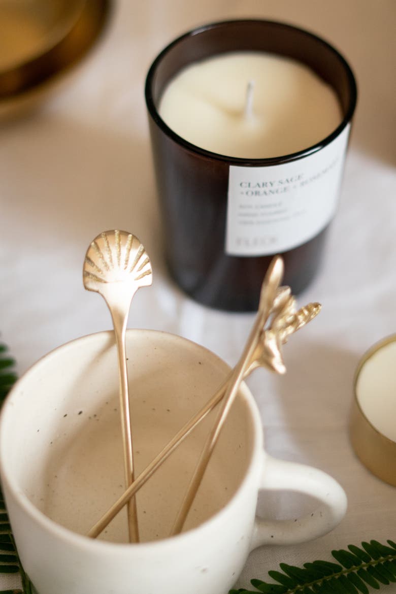 Seashell Drink Stirrers - Set of 4, Alternate, color, Brass