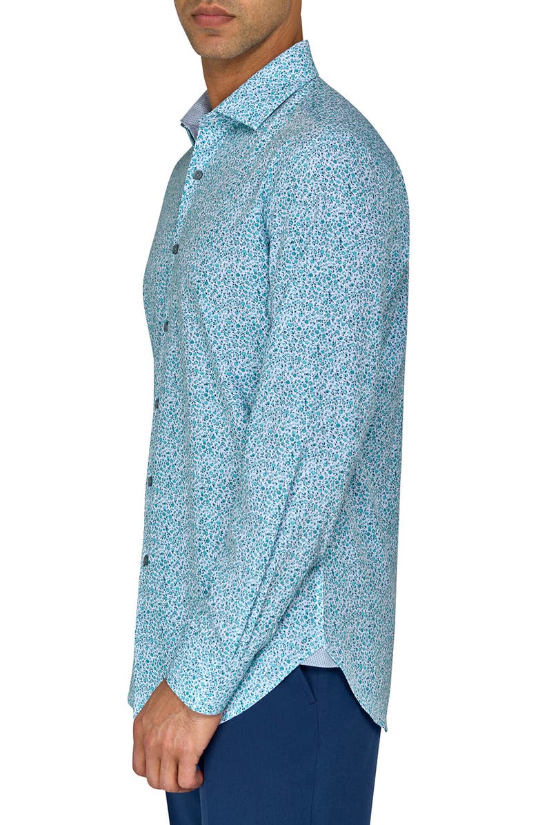 W.R.K Slim Fit Floral Print Recycled Performance Stretch Dress Shirt, Alternate, color, White/ Green