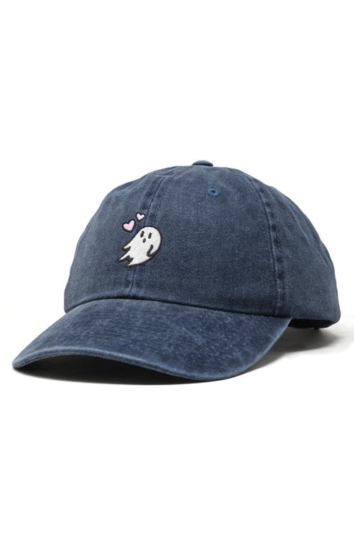 Dalix Heartly Ghost Embroidered Cap In Washed Navy Blue