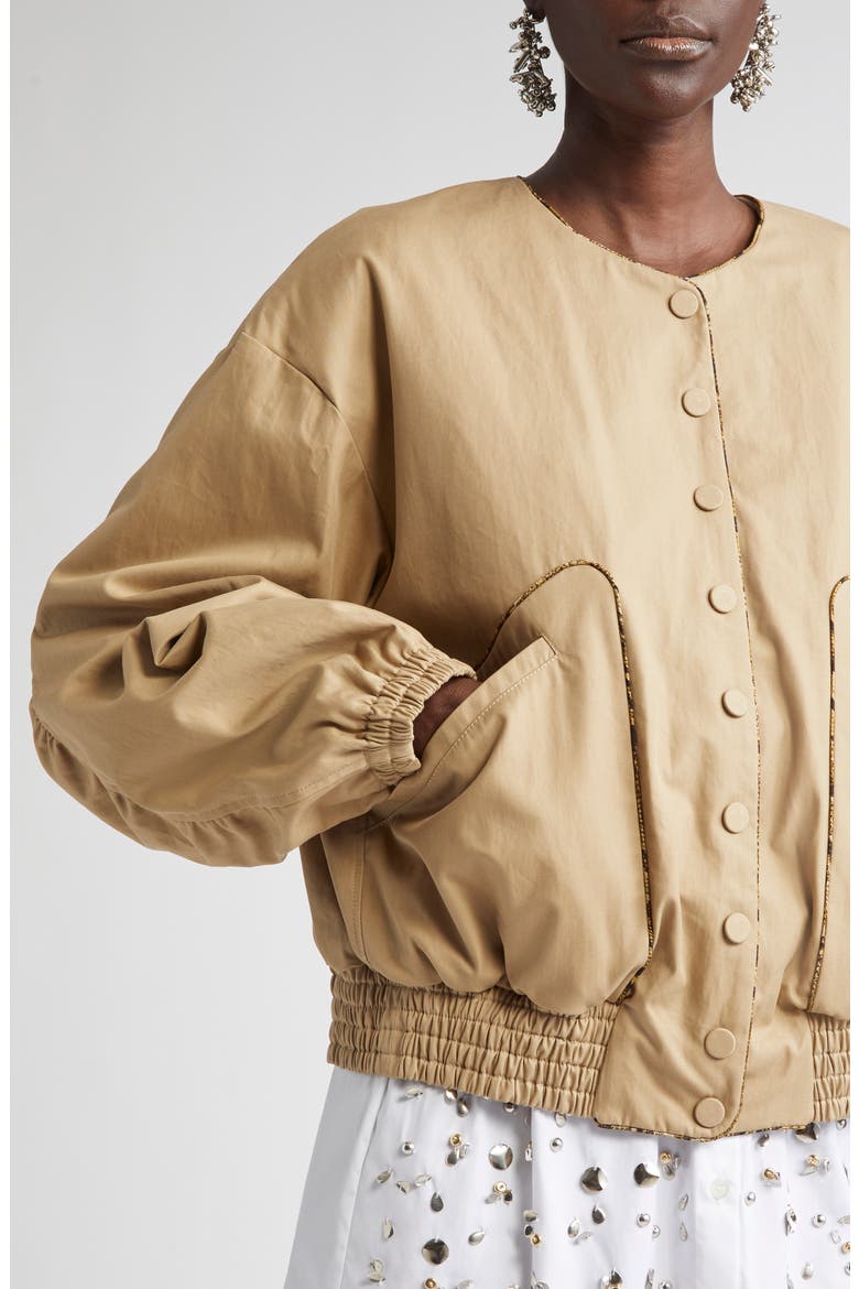 Contrast Trim Cotton Blouson Jacket, Alternate, color, BEIGE