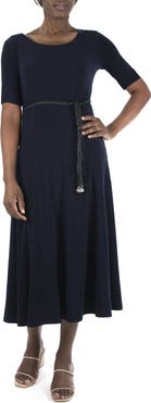 Nina Leonard Sylvia Belted A-Line Midi Dress