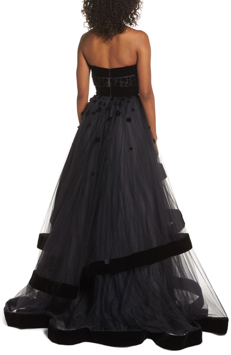 Mac Duggal Beaded Strapless Tiered Ballgown, Alternate, color,