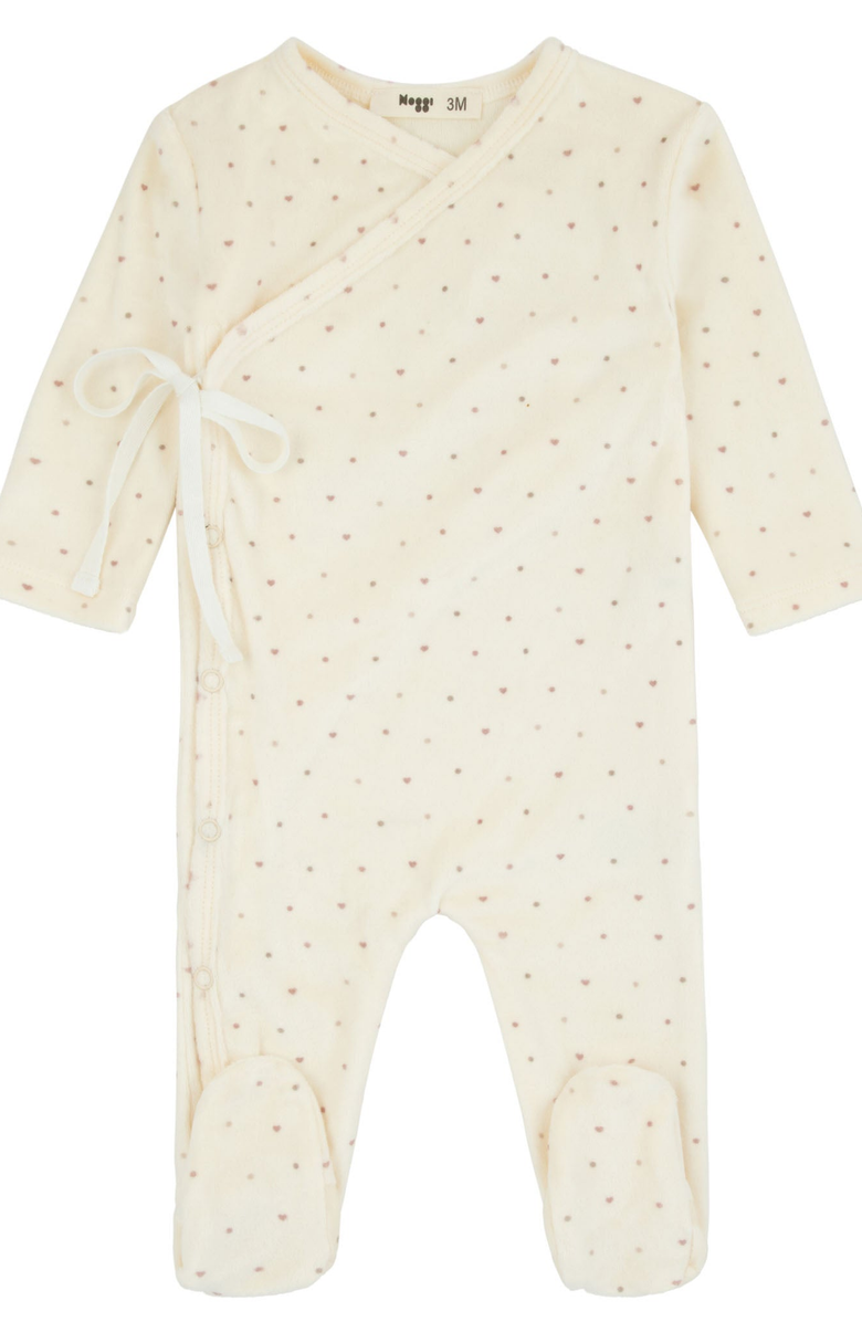 NoggiWear Girls Velour Dot Pattern Wrap Footie, Main, color, Girl Print