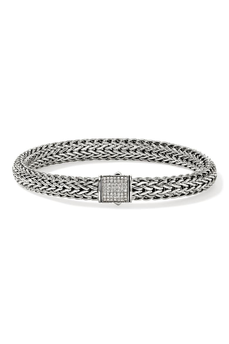 Icon Bracelet, Sterling Silver, Pavé Diamond, 7.5mm, Main, color, SILVER