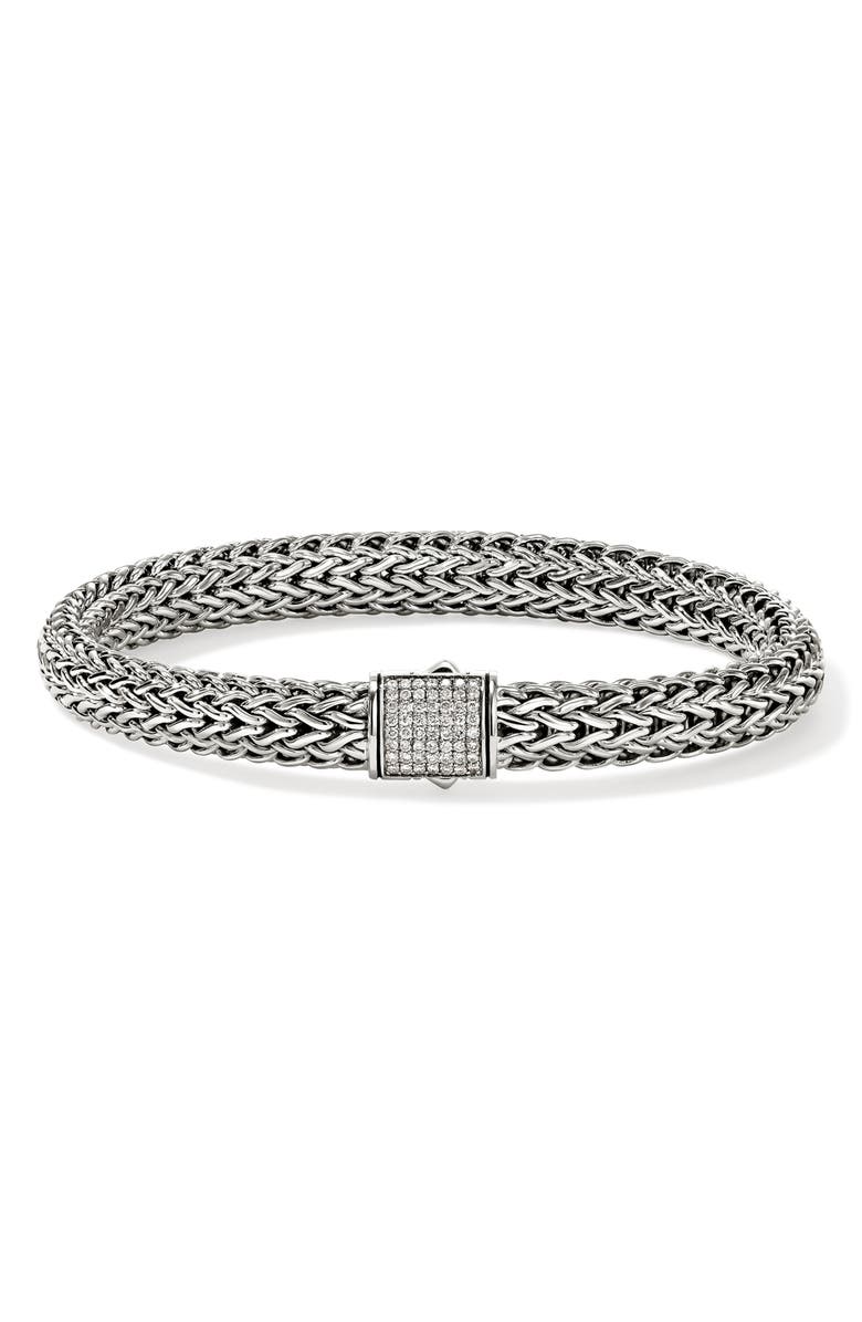 John Hardy Icon Bracelet, Sterling Silver, Pavé Diamond, 7.5mm, Main, color, Silver
