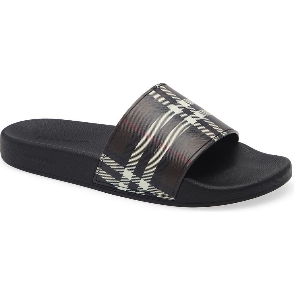 Burberry Furley Check Slide Sandal In Black