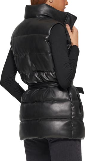 Levi's☆Belted Water Resistant Faux Leather Puffer Vest Levi's® 361™ Belted Water Resistant Faux Leather Puffer Vest