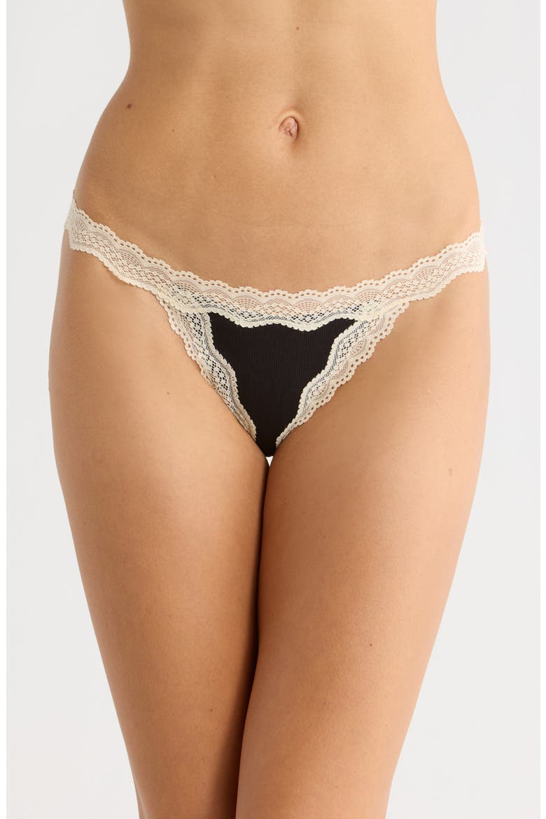 Intimately FP Oh My Darling Low Rise Cotton Blend Thong, Main, color, BLACK