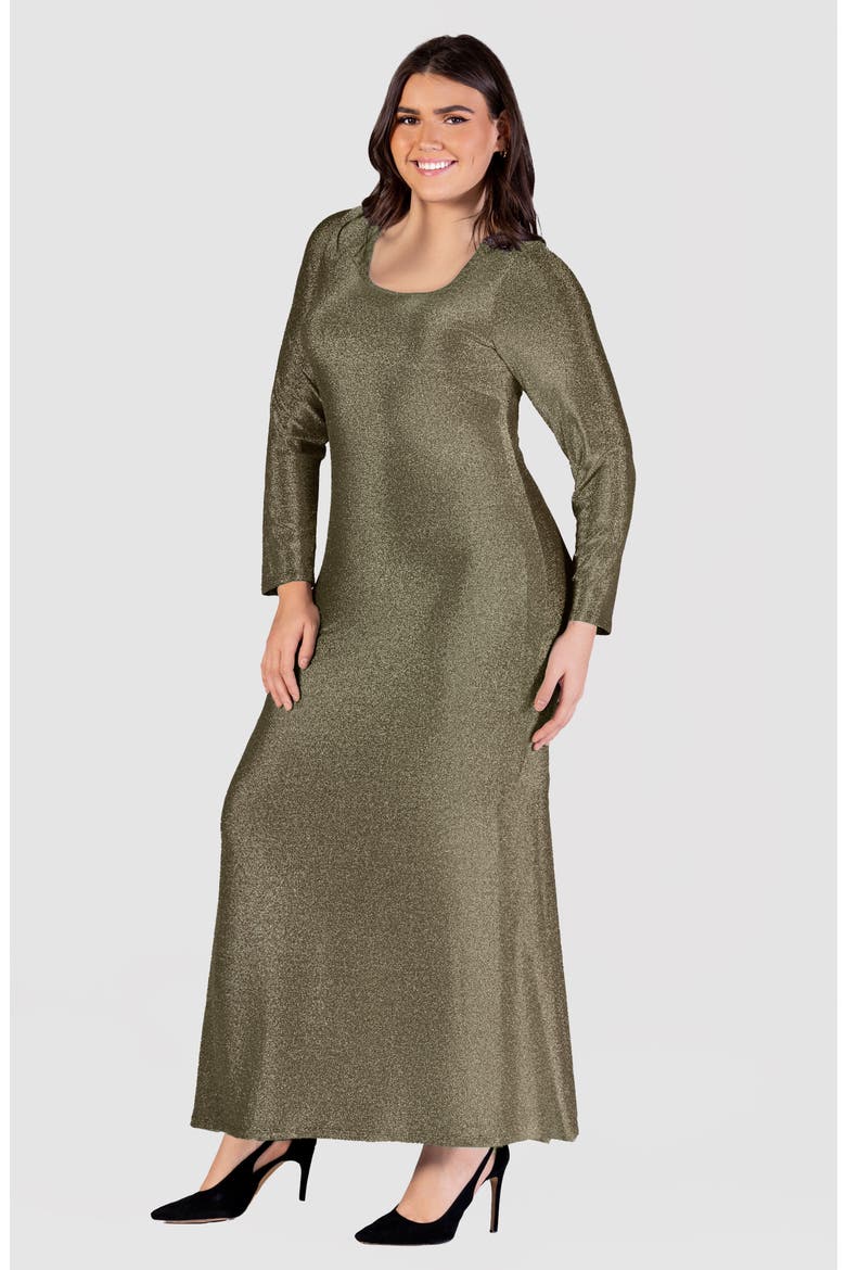 Shimmer Knit Long Sleeve Maxi Dress, Alternate, color, GOLD
