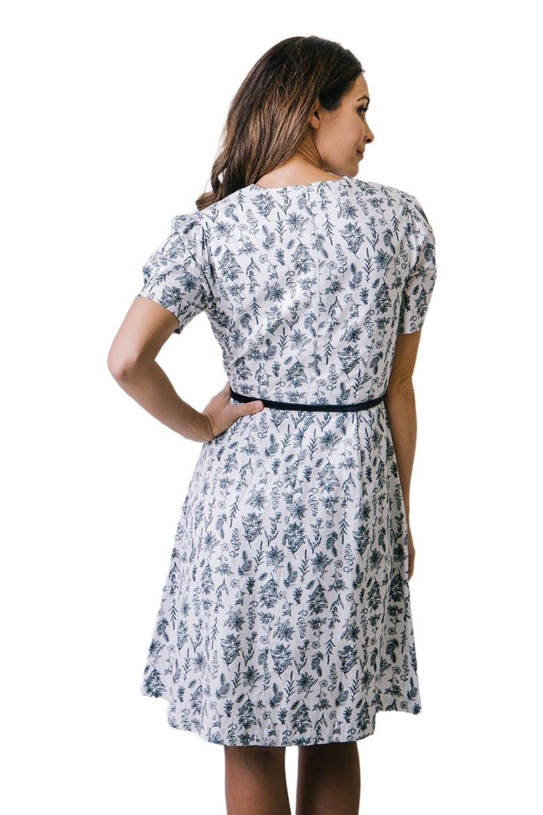 Women's Pleated Sleeve Woven Dress, Alternate, color, Black Winter Botanical