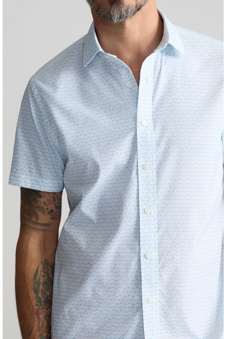 Crab Print Short Sleeve Performance Button-Up Shirt, Alternate, color, BLUE