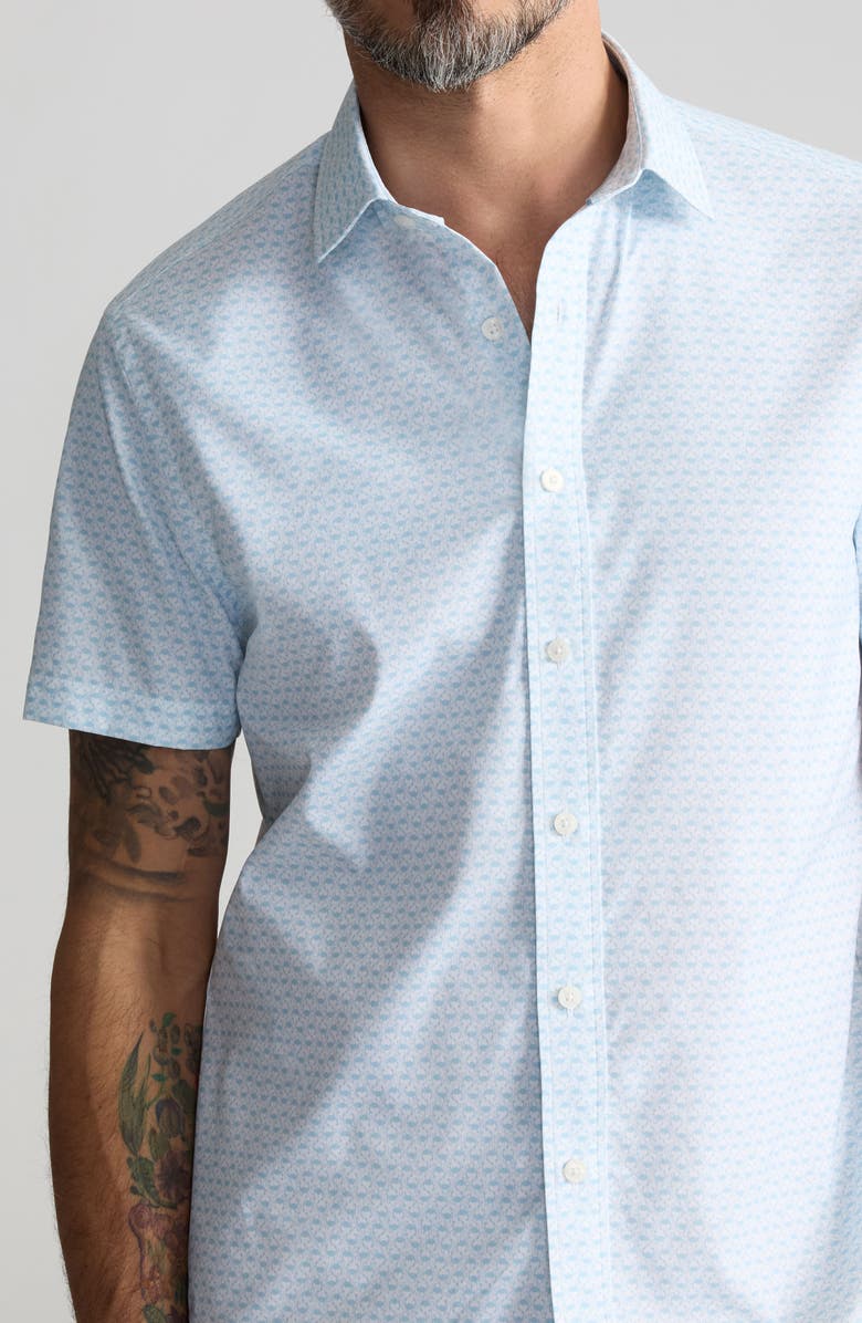 UNTUCKit Crab Print Short Sleeve Performance Button-Up Shirt, Alternate, color, Blue