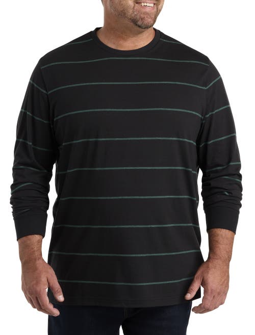 Harbor Bay By Dxl Moisture-wicking Long-sleeve Striped T-shirt In Caviar Multi