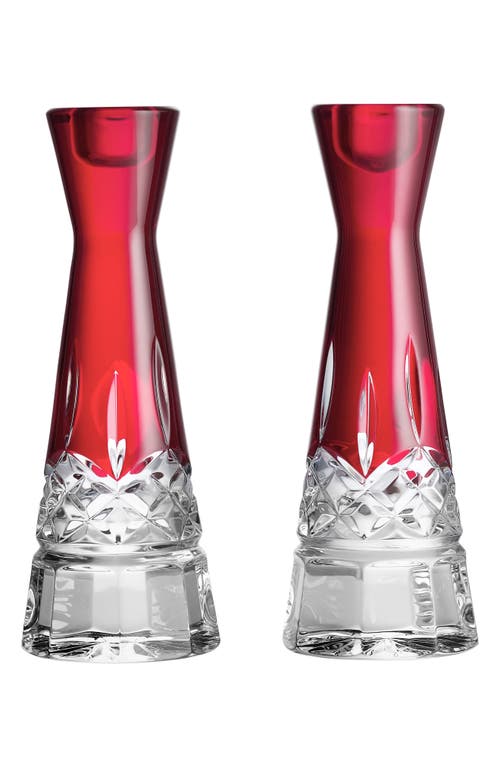 Waterford Lismore Red Set Of 2 Crystal Candleholders In Red