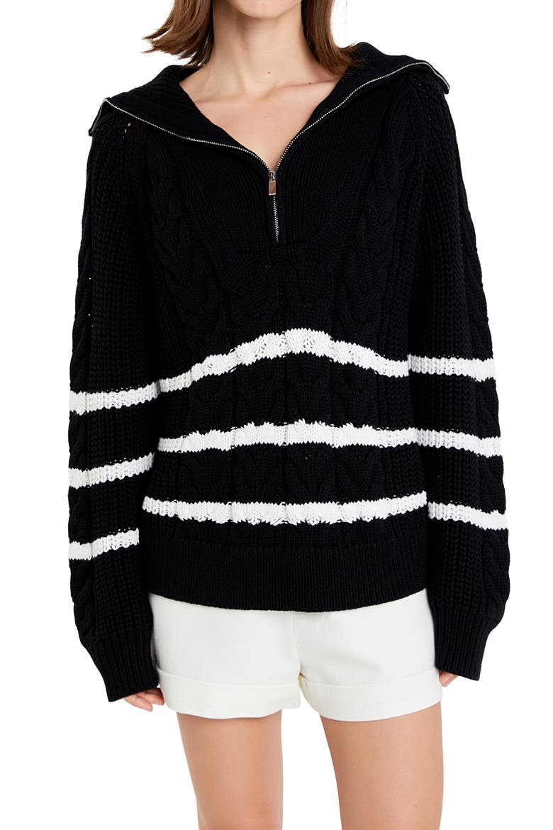 Stripe Half-Zip Sweater, Alternate, color, BLACK/ WHITE