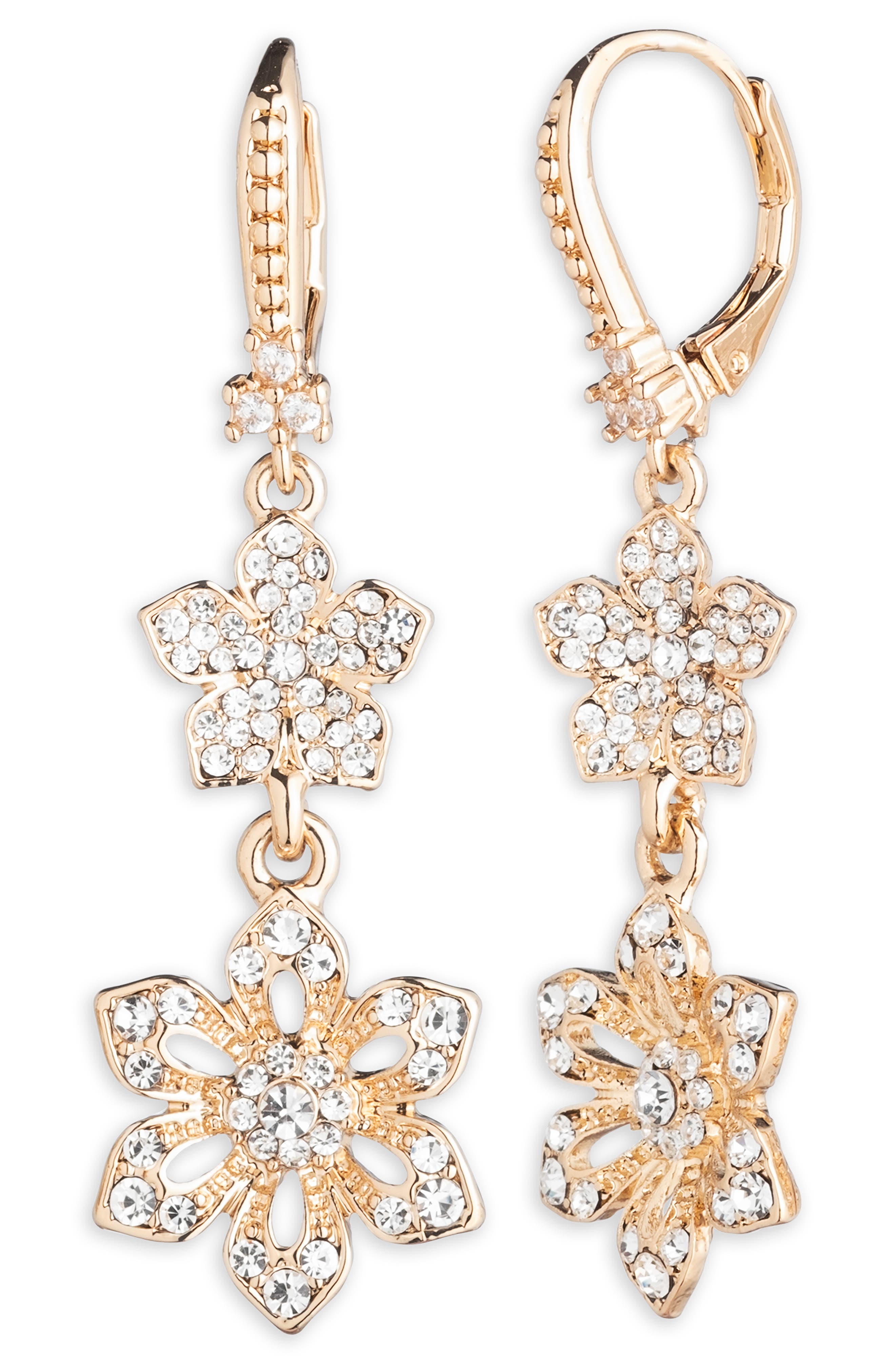 Marchesa Crystal Flower Double Drop Earrings (Women) | Nordstromrack