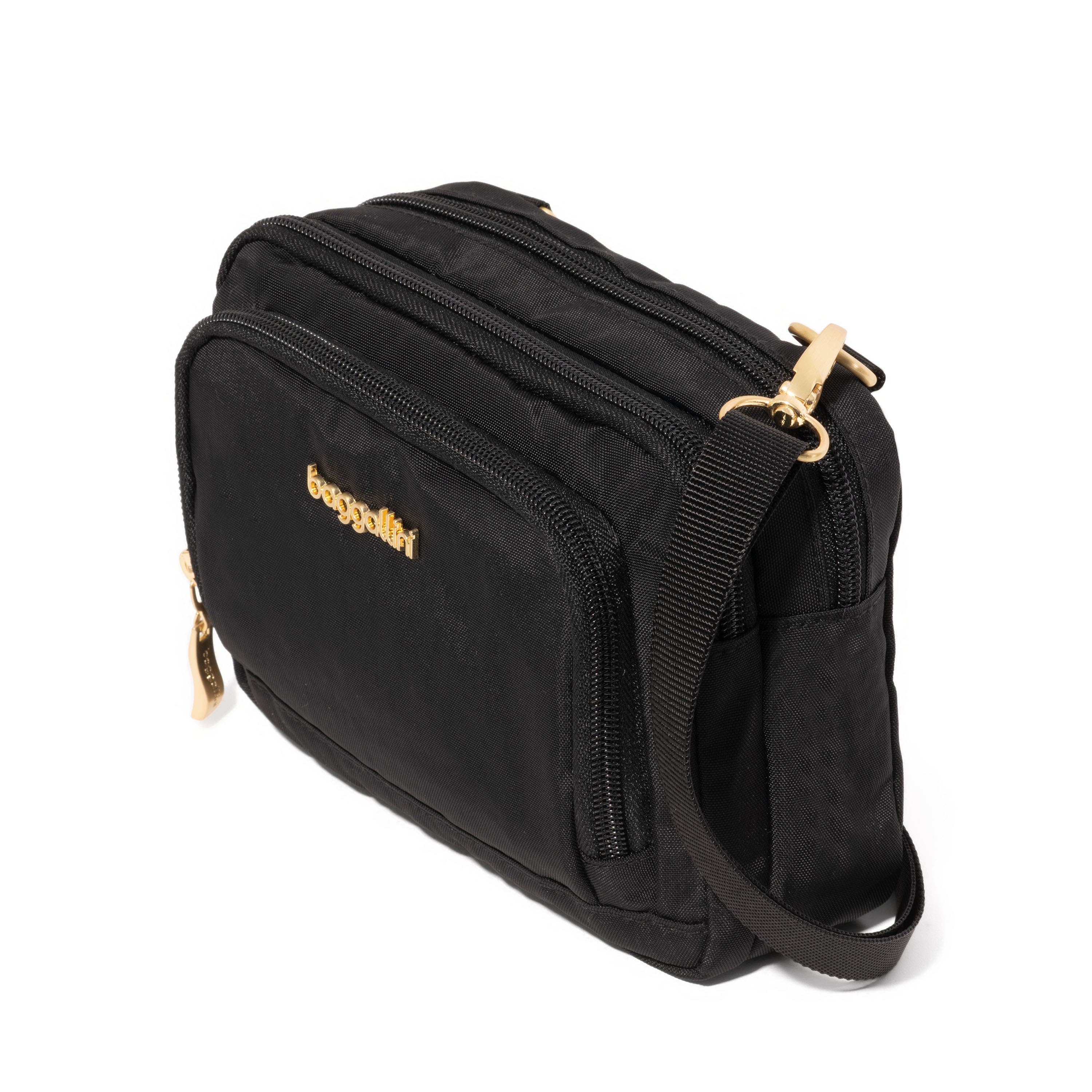 BAGGALLINI Trifecta RFID Wallet Crossbody Bag, Alternate, color, Black With Gold Hardware