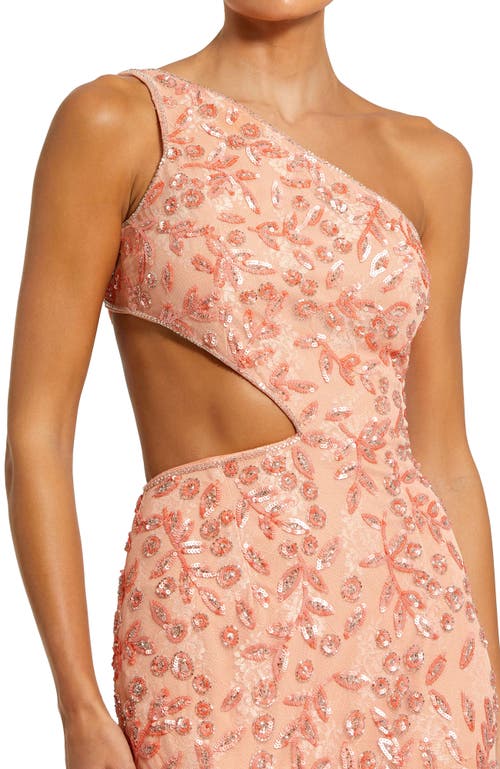 MAC DUGGAL MAC DUGGAL HAND-EMBELLISHED ONE-SHOULDER GOWN WITH WAIST CUT-OUT AND LACE-UP BACK 