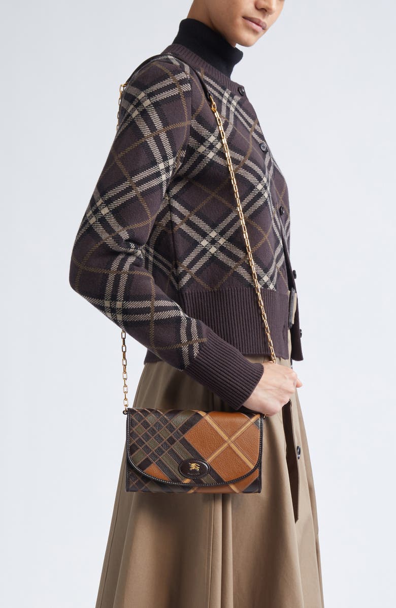 Burberry Highlands Patchwork Check Leather Wallet on a Chain, Alternate, color, Hazel