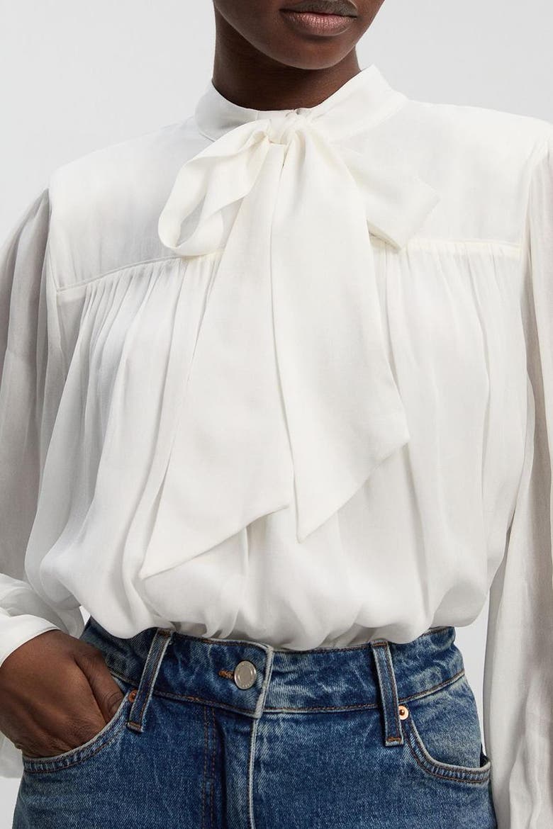 Tie-Neck Pussybow Blouse, Alternate, color, Ivory