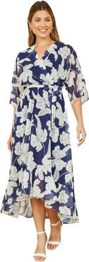 Yumi Midi Dip Hem Wrap Dress