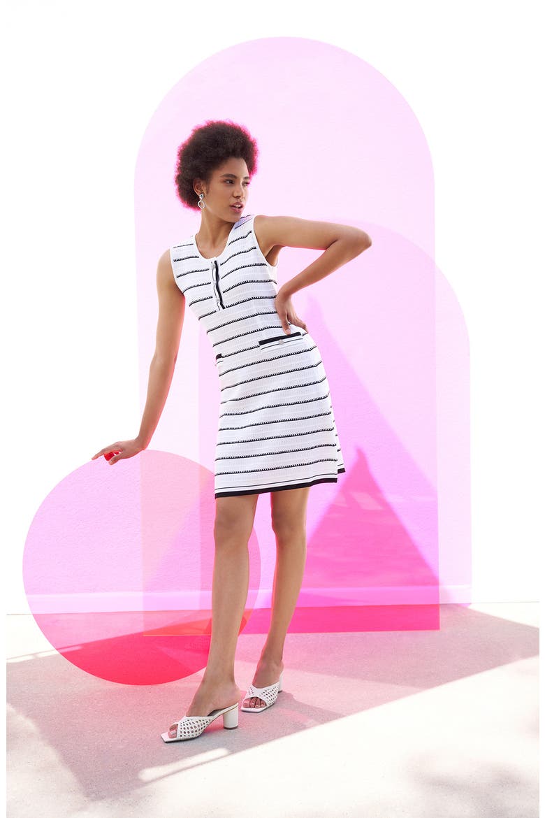 Stripe Sleeveless Knit Dress, Alternate, color, WHITE/ BLACK