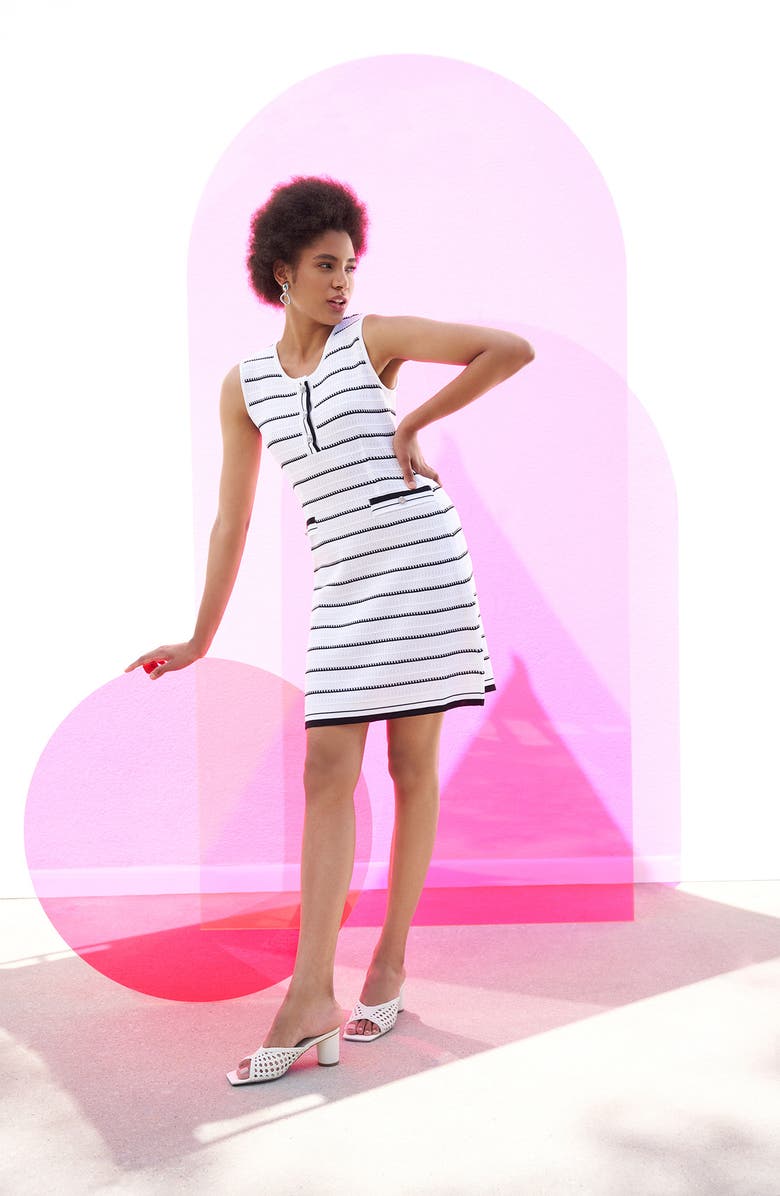 Ming Wang Stripe Sleeveless Knit Dress, Alternate, color, White/ Black
