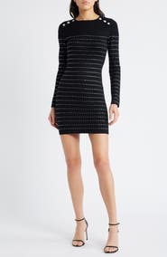 bebe Rhinestone Long Sleeve Sweater Dress