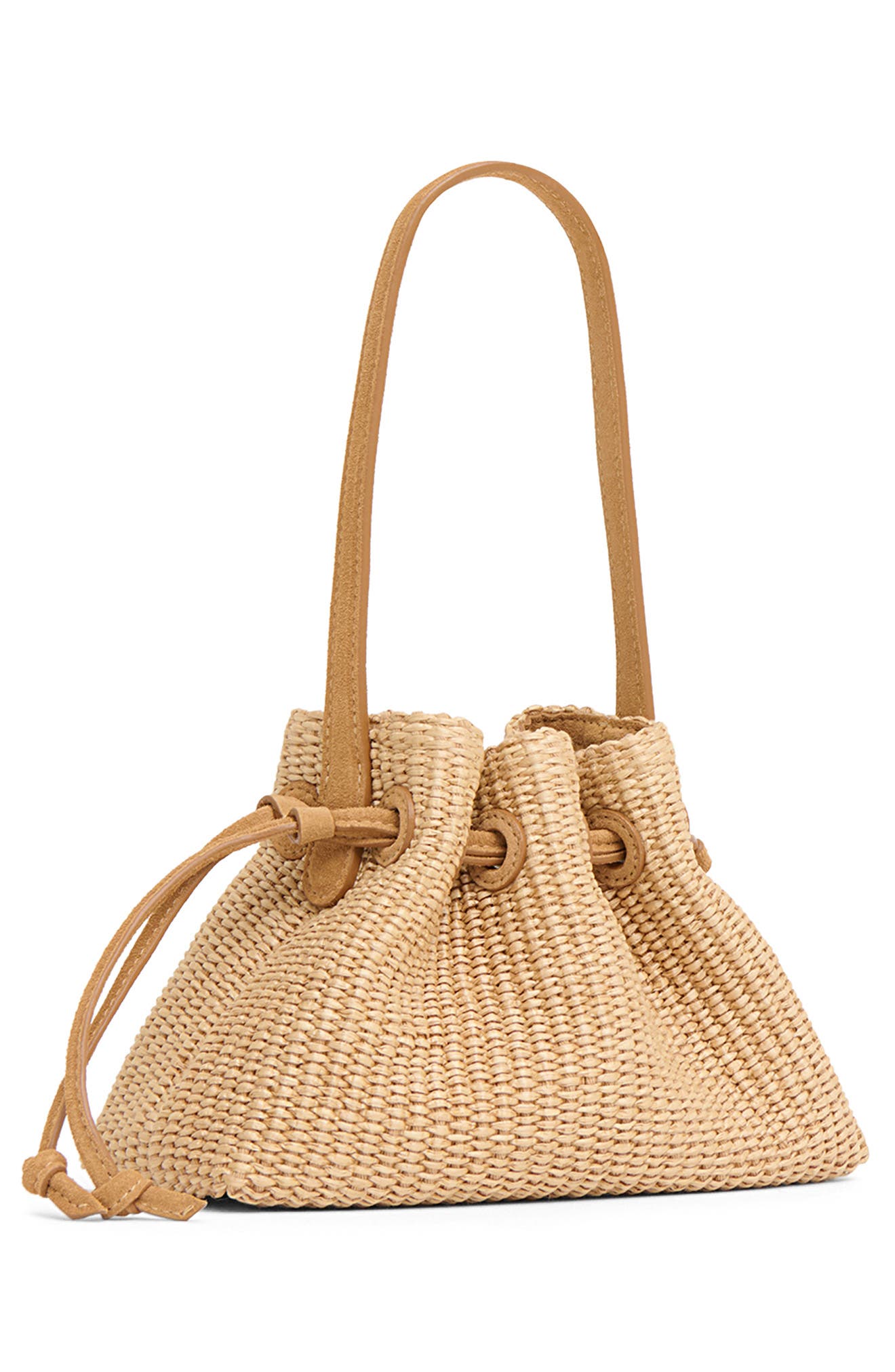 Mansur Gavriel Woven Raffia Drawstring Pouchette, Alternate, color, Natural