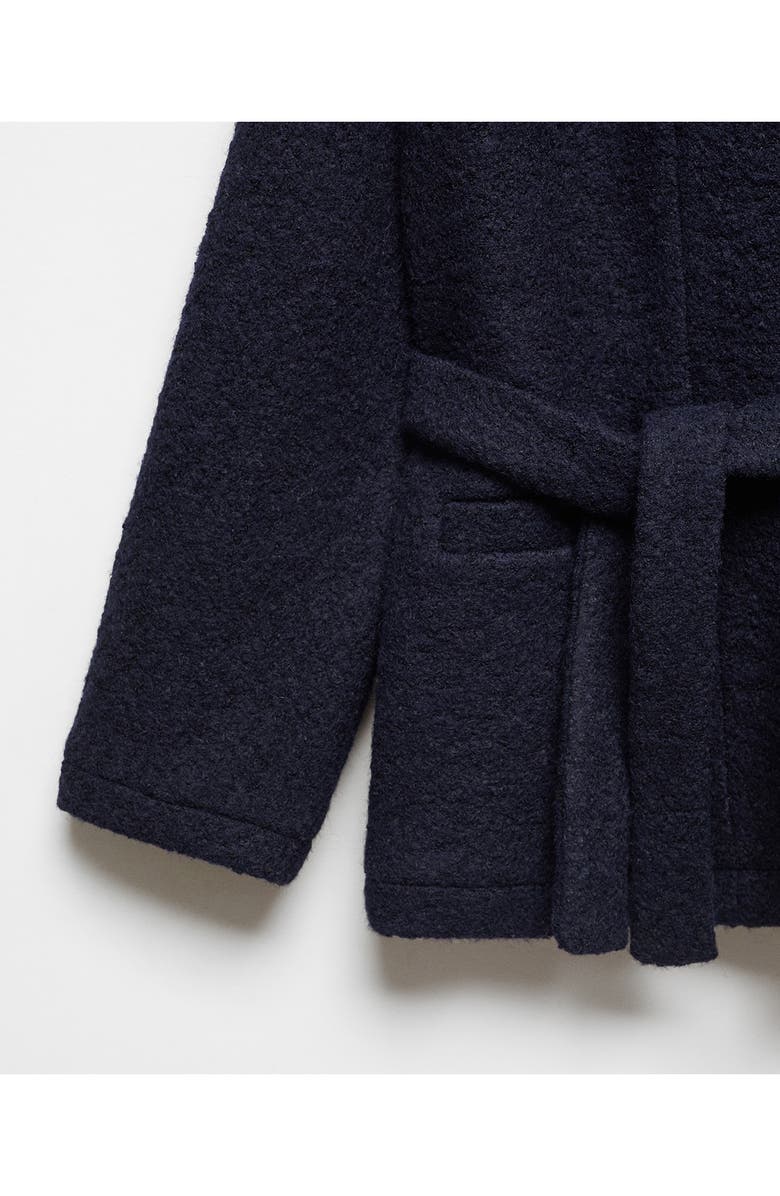 MANGO Tie Waist Coat, Alternate, color, Navy