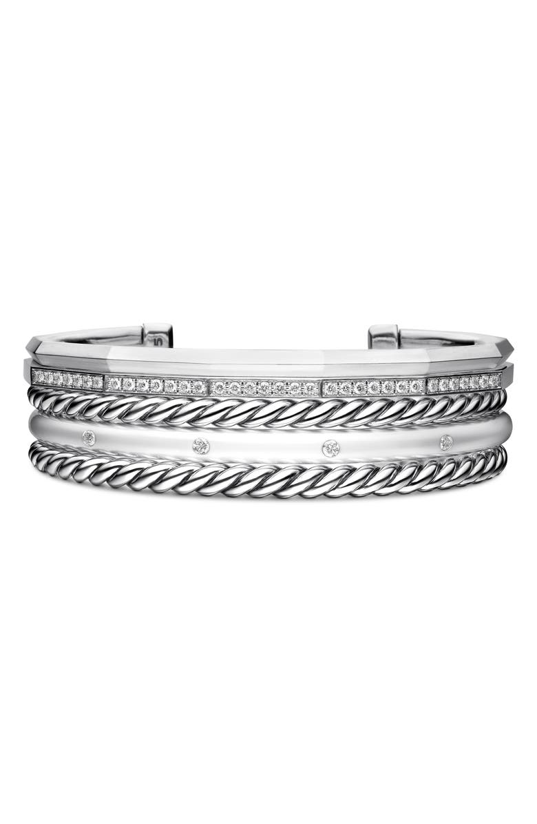 David Yurman Stax Cuff Bracelet with Diamonds, Main, color, Silver