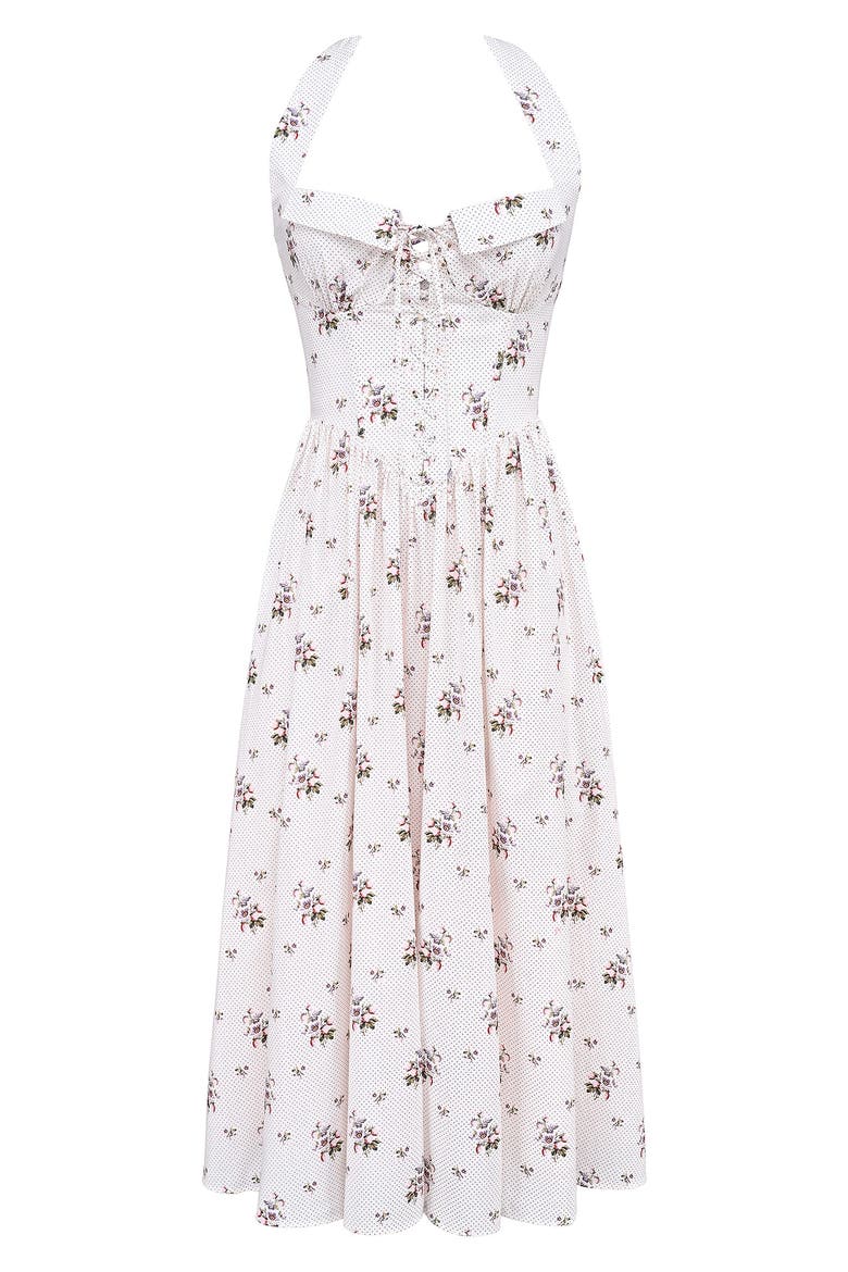 Emiliana Floral Corset Halter Midi Dress, Alternate, color, BERRY SPOT CREAM