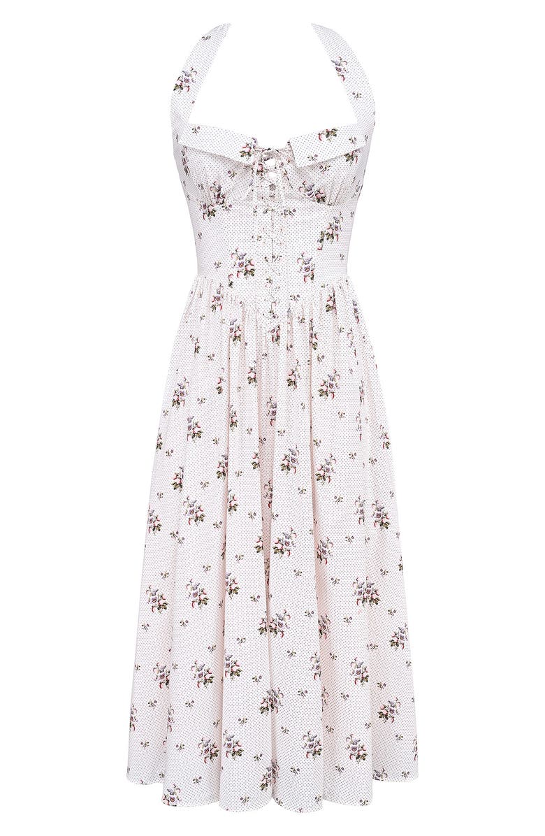 HOUSE OF CB Emiliana Floral Corset Halter Midi Dress, Alternate, color, Berry Spot Cream