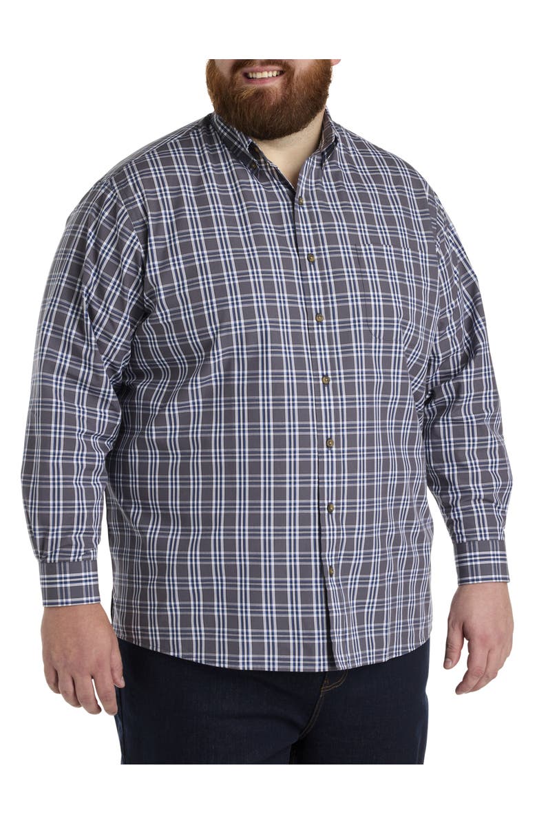 Harbor Bay by DXL Big & Tall Easy-Care Small Plaid Sport Shirt, Alternate, color, Grey Multi