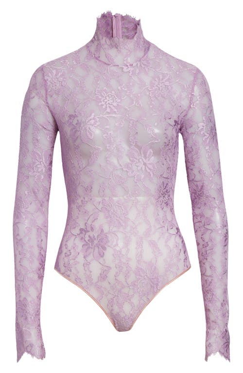 Valentino Sheer Lace Bodysuit In Purple