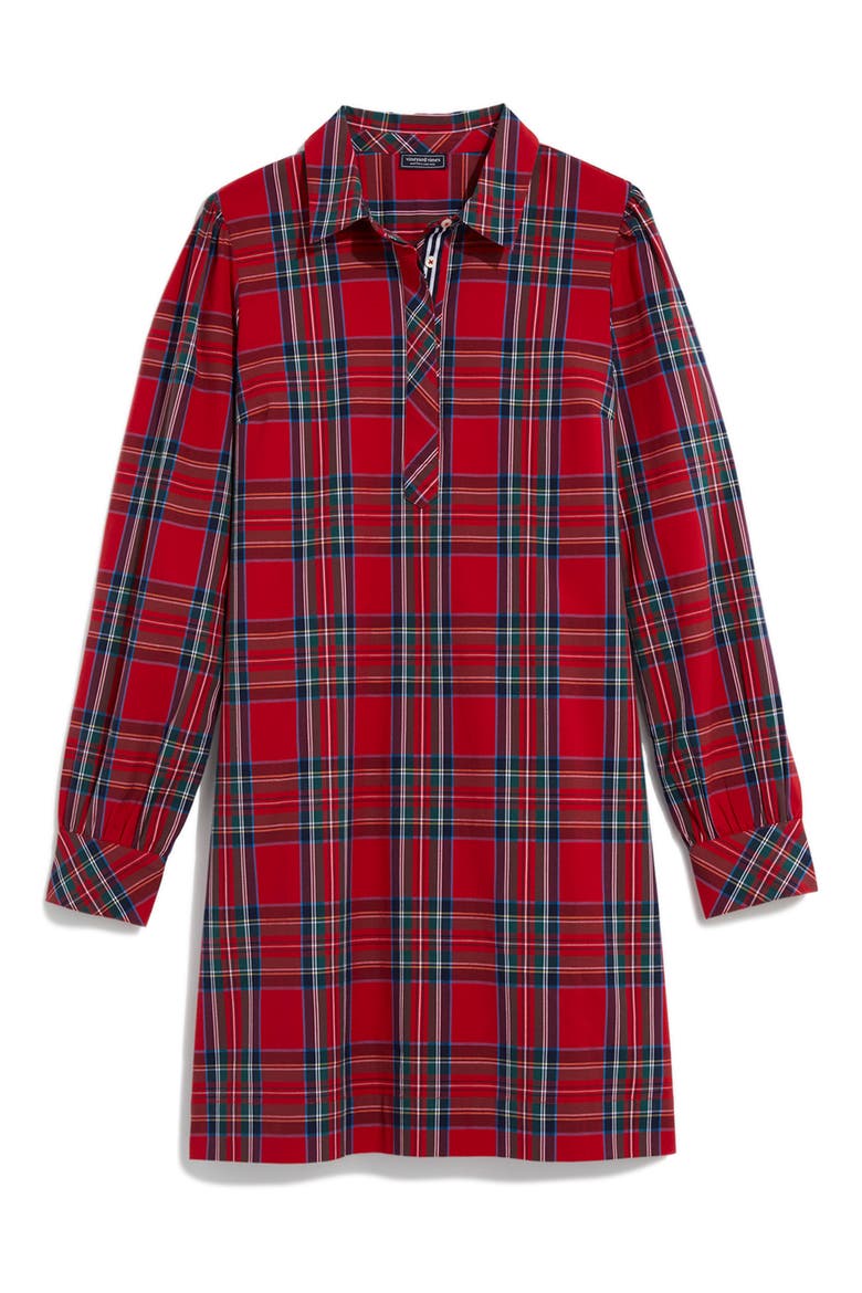 Plaid Long Sleeve Stretch Cotton Popover Minidress, Alternate, color, ROYAL STEWART - RED
