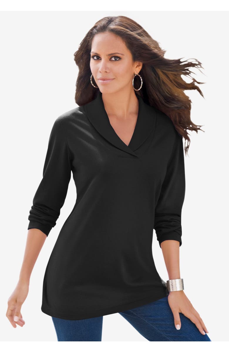 Roaman's Shawl Collar Ultimate Tee, Alternate, color, Black