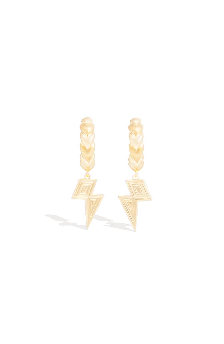 Campbell + Charlotte Juju Lightning Bolt Charm Huggie, Alternate, color, Gold