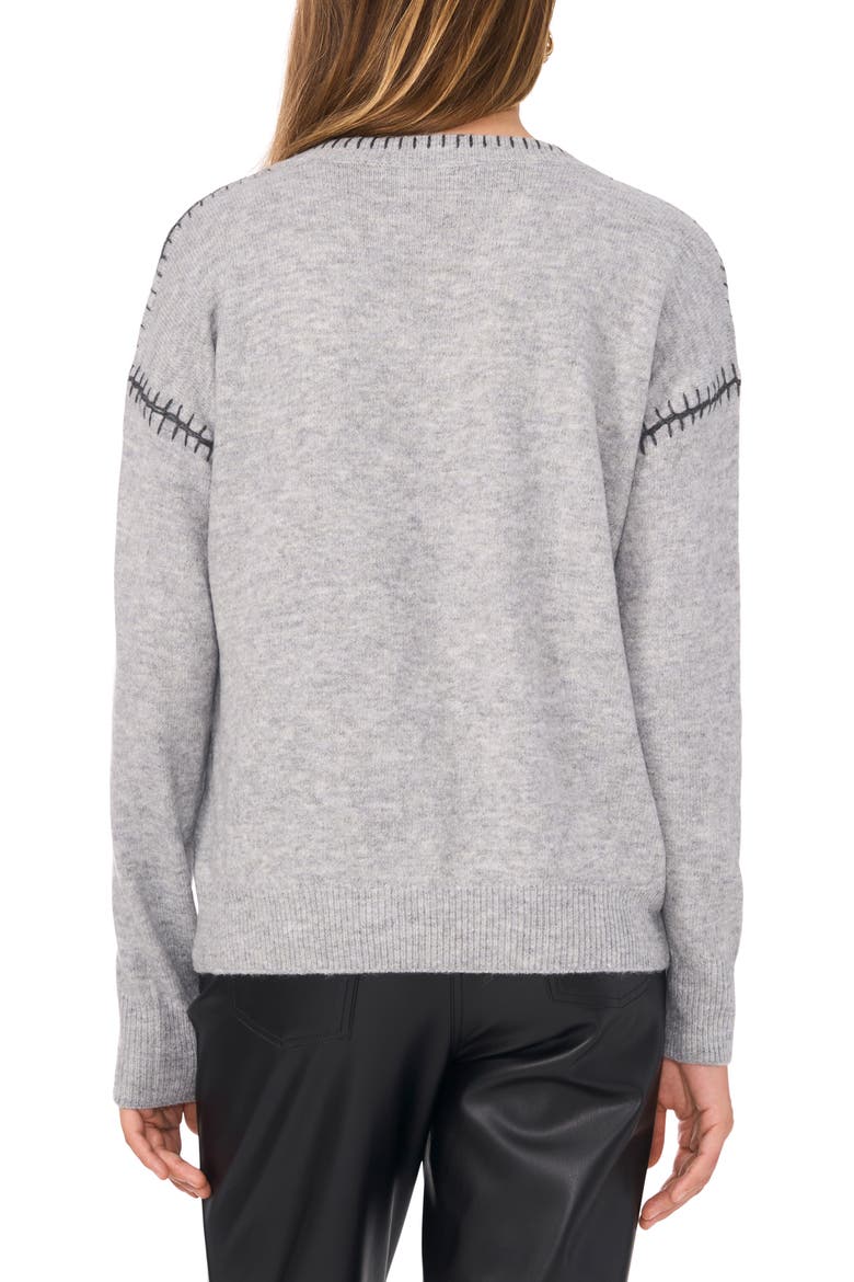 Whipstitch V-Neck Sweater, Alternate, color, LIGHT HEATHER GREY